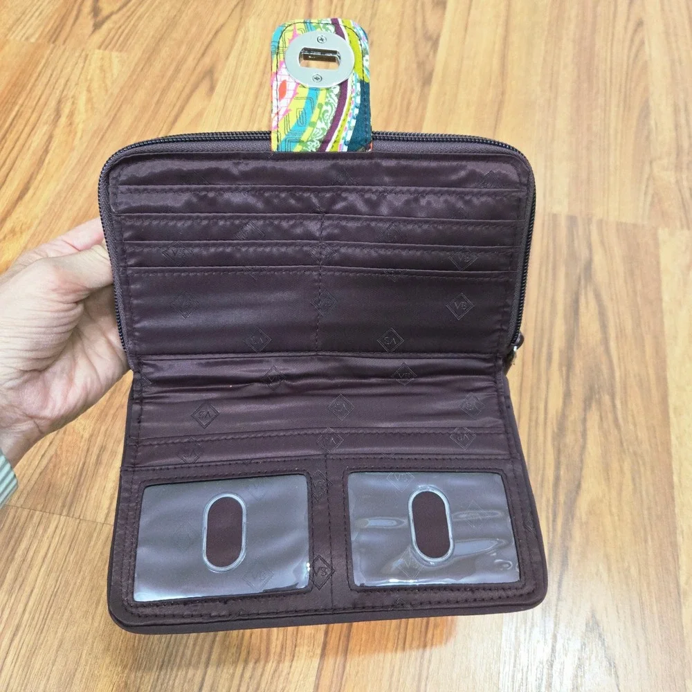 Vera Bradley Turnlock Wallet Paisley Quilted Cotton Zip Around Teal Colorful 5x8 - Picture 6 of 8